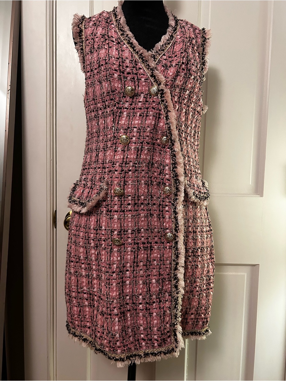 Pink plaid vest dress